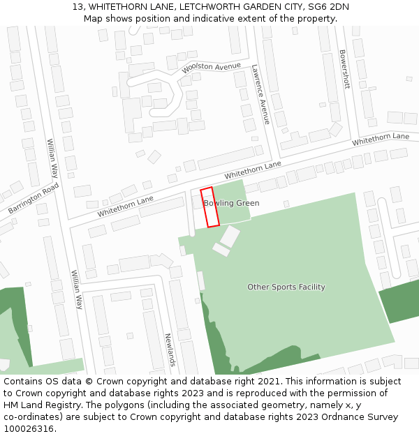 13, WHITETHORN LANE, LETCHWORTH GARDEN CITY, SG6 2DN: Location map and indicative extent of plot