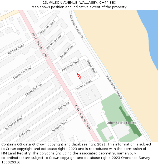 13, WILSON AVENUE, WALLASEY, CH44 8BX: Location map and indicative extent of plot