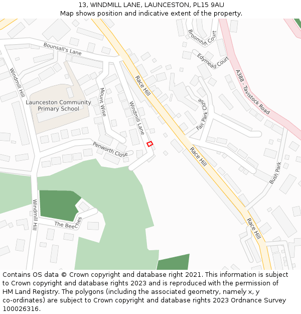 13, WINDMILL LANE, LAUNCESTON, PL15 9AU: Location map and indicative extent of plot