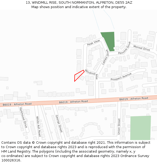 13, WINDMILL RISE, SOUTH NORMANTON, ALFRETON, DE55 2AZ: Location map and indicative extent of plot