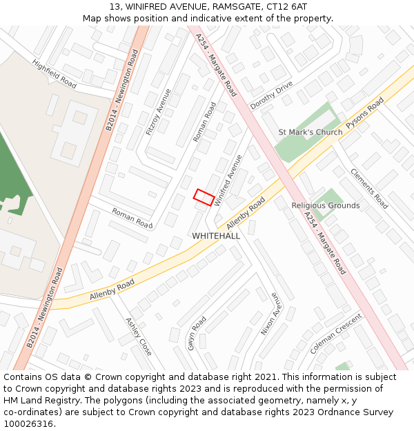 13, WINIFRED AVENUE, RAMSGATE, CT12 6AT: Location map and indicative extent of plot