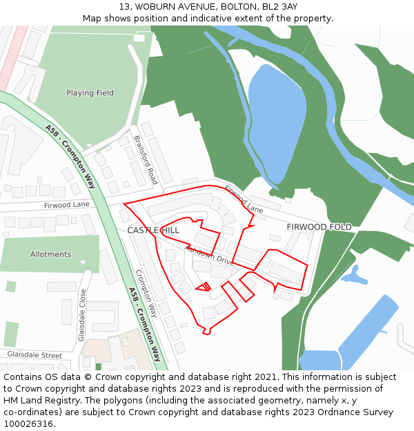 13, WOBURN AVENUE, BOLTON, BL2 3AY: Location map and indicative extent of plot