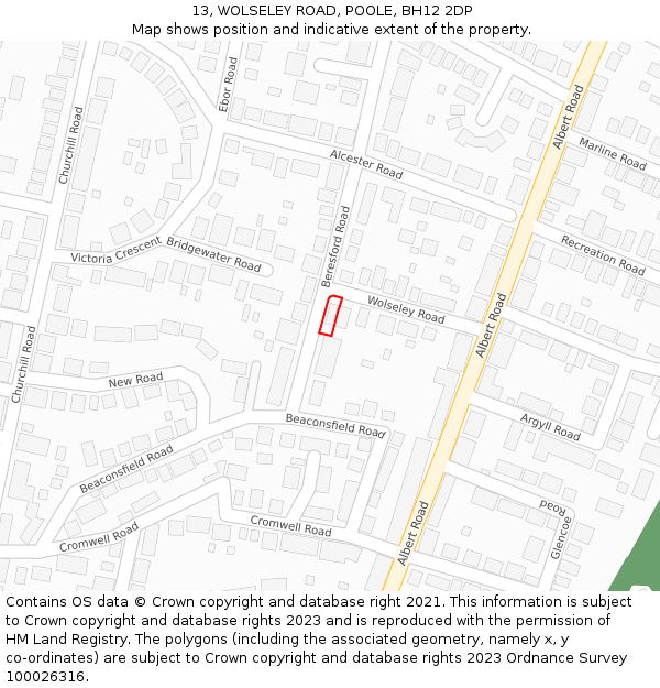 13, WOLSELEY ROAD, POOLE, BH12 2DP: Location map and indicative extent of plot