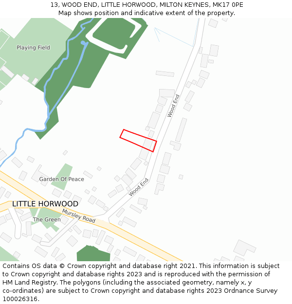 13, WOOD END, LITTLE HORWOOD, MILTON KEYNES, MK17 0PE: Location map and indicative extent of plot