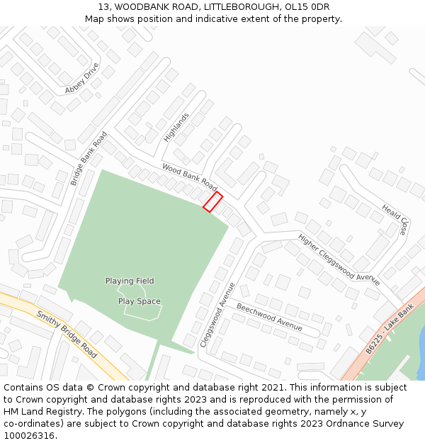 13, WOODBANK ROAD, LITTLEBOROUGH, OL15 0DR: Location map and indicative extent of plot