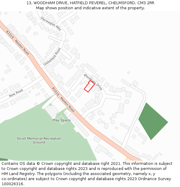 13, WOODHAM DRIVE, HATFIELD PEVEREL, CHELMSFORD, CM3 2RR: Location map and indicative extent of plot