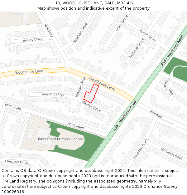 13, WOODHOUSE LANE, SALE, M33 4JS: Location map and indicative extent of plot