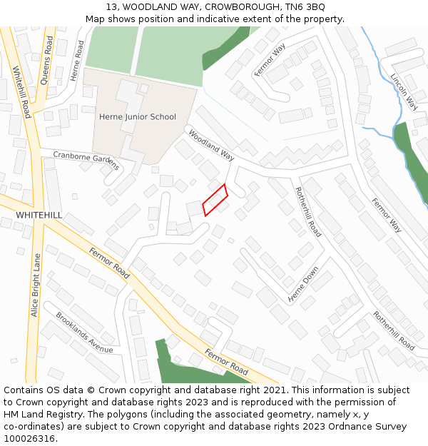 13, WOODLAND WAY, CROWBOROUGH, TN6 3BQ: Location map and indicative extent of plot
