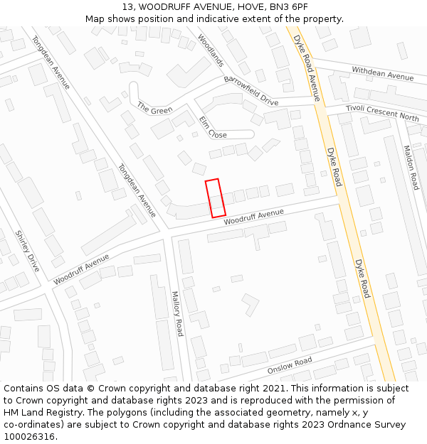 13, WOODRUFF AVENUE, HOVE, BN3 6PF: Location map and indicative extent of plot