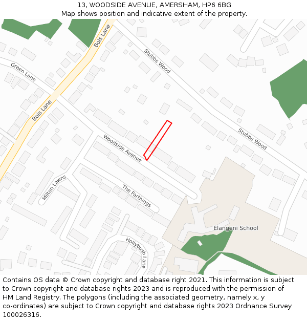 13, WOODSIDE AVENUE, AMERSHAM, HP6 6BG: Location map and indicative extent of plot