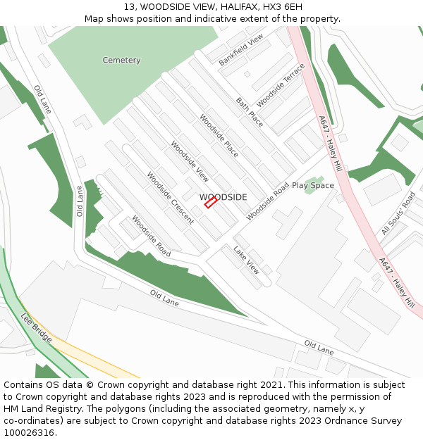 13, WOODSIDE VIEW, HALIFAX, HX3 6EH: Location map and indicative extent of plot