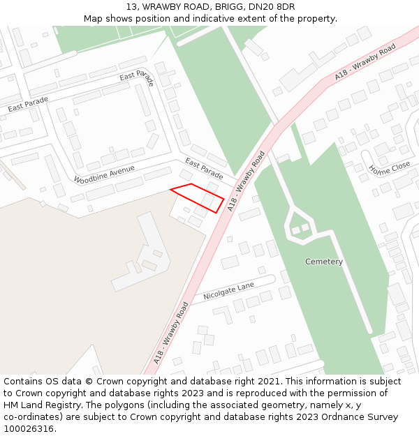 13, WRAWBY ROAD, BRIGG, DN20 8DR: Location map and indicative extent of plot