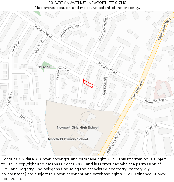 13, WREKIN AVENUE, NEWPORT, TF10 7HQ: Location map and indicative extent of plot