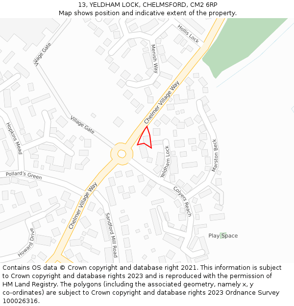 13, YELDHAM LOCK, CHELMSFORD, CM2 6RP: Location map and indicative extent of plot