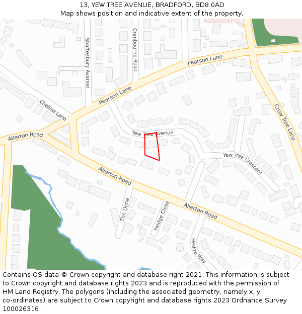 13, YEW TREE AVENUE, BRADFORD, BD8 0AD: Location map and indicative extent of plot