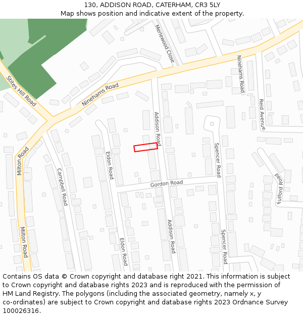 130, ADDISON ROAD, CATERHAM, CR3 5LY: Location map and indicative extent of plot