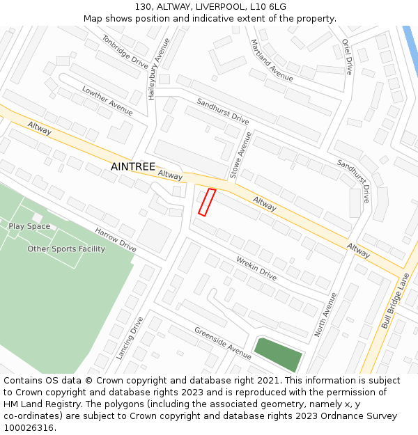 130, ALTWAY, LIVERPOOL, L10 6LG: Location map and indicative extent of plot