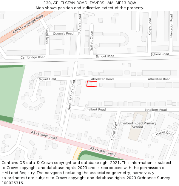 130, ATHELSTAN ROAD, FAVERSHAM, ME13 8QW: Location map and indicative extent of plot