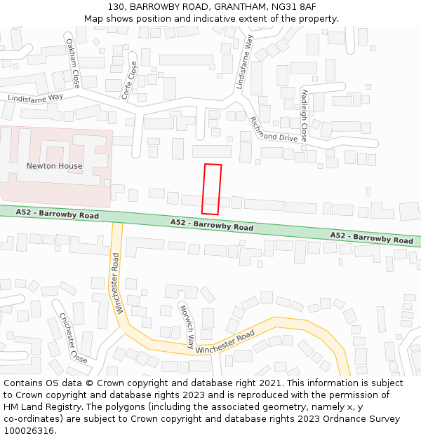 130, BARROWBY ROAD, GRANTHAM, NG31 8AF: Location map and indicative extent of plot