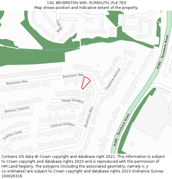 130, BEVERSTON WAY, PLYMOUTH, PL6 7EG: Location map and indicative extent of plot