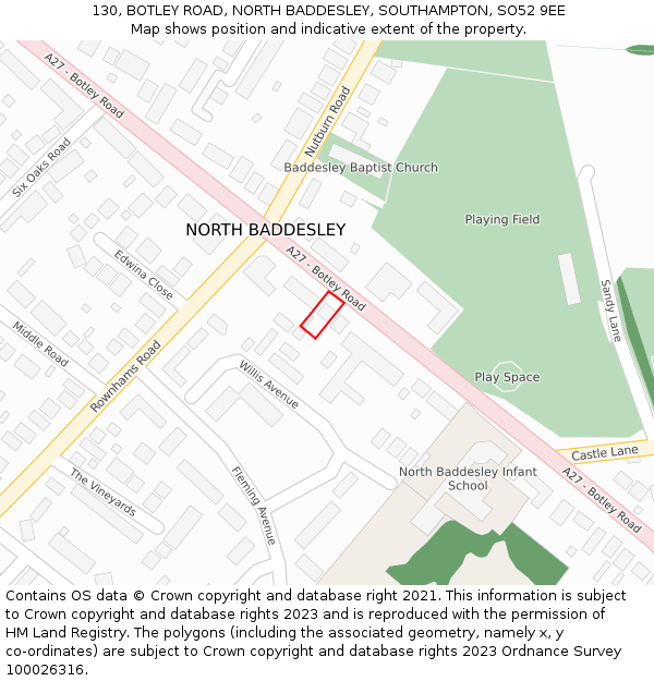 130, BOTLEY ROAD, NORTH BADDESLEY, SOUTHAMPTON, SO52 9EE: Location map and indicative extent of plot