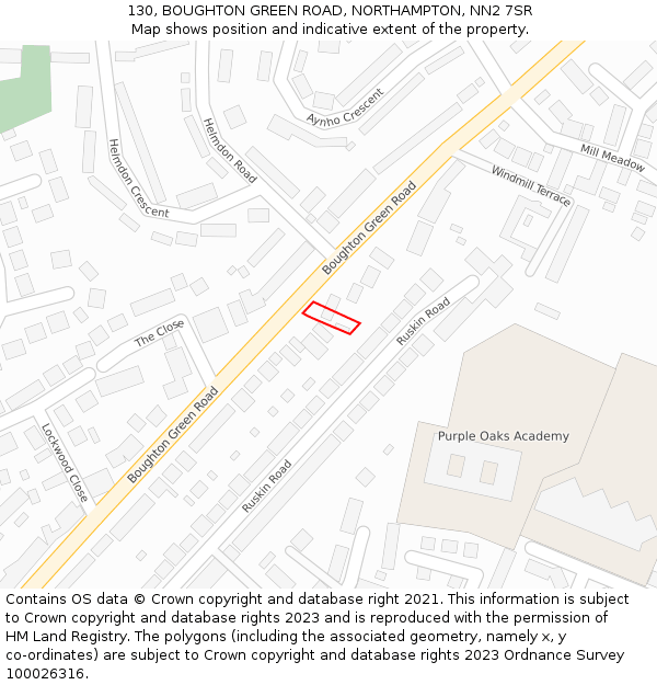 130, BOUGHTON GREEN ROAD, NORTHAMPTON, NN2 7SR: Location map and indicative extent of plot