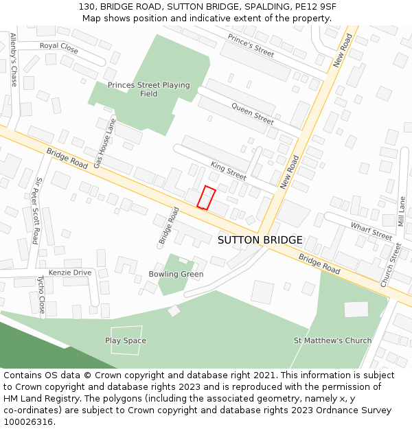 130, BRIDGE ROAD, SUTTON BRIDGE, SPALDING, PE12 9SF: Location map and indicative extent of plot