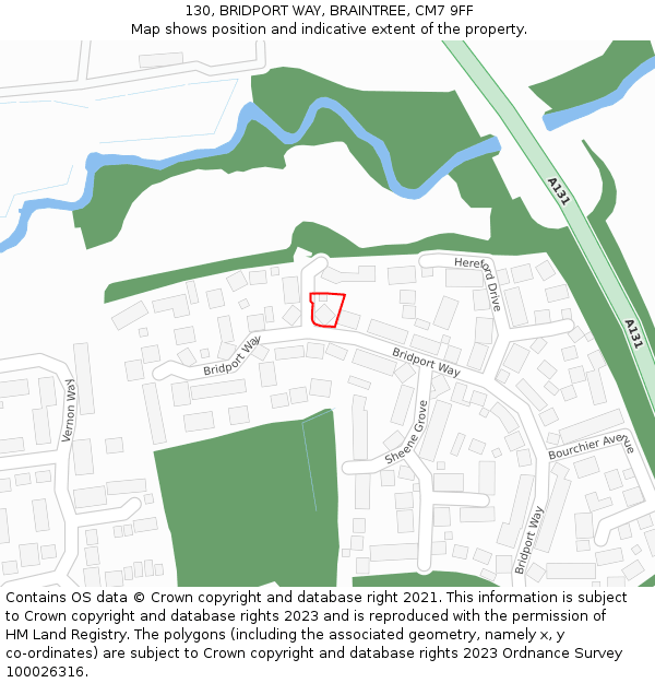 130, BRIDPORT WAY, BRAINTREE, CM7 9FF: Location map and indicative extent of plot