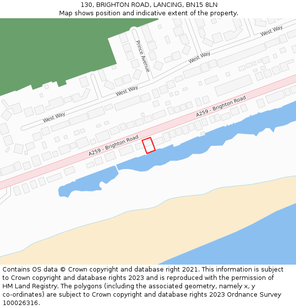 130, BRIGHTON ROAD, LANCING, BN15 8LN: Location map and indicative extent of plot