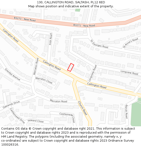130, CALLINGTON ROAD, SALTASH, PL12 6ED: Location map and indicative extent of plot