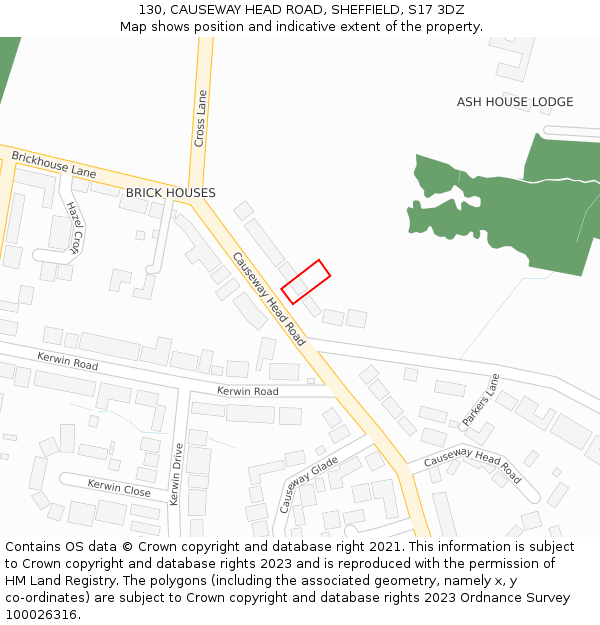 130, CAUSEWAY HEAD ROAD, SHEFFIELD, S17 3DZ: Location map and indicative extent of plot