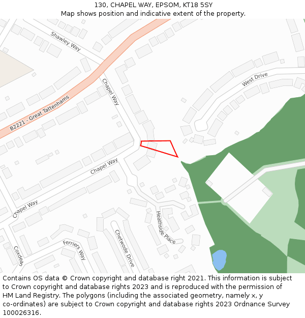 130, CHAPEL WAY, EPSOM, KT18 5SY: Location map and indicative extent of plot