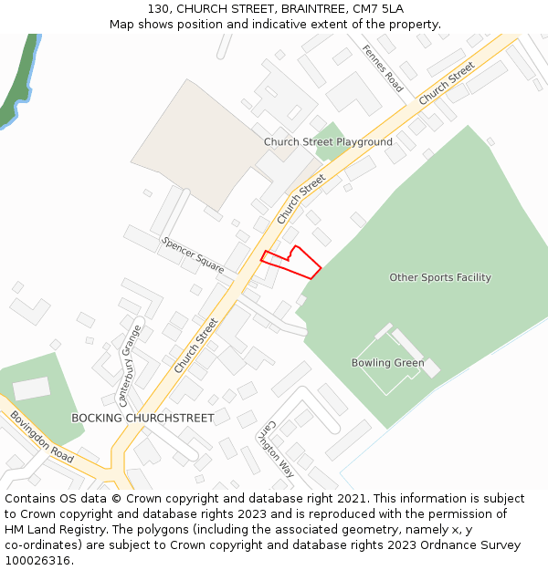 130, CHURCH STREET, BRAINTREE, CM7 5LA: Location map and indicative extent of plot