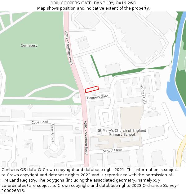 130, COOPERS GATE, BANBURY, OX16 2WD: Location map and indicative extent of plot