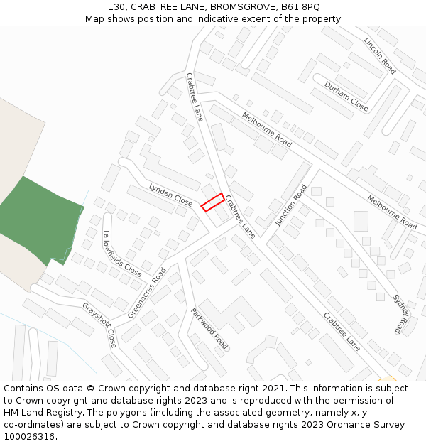 130, CRABTREE LANE, BROMSGROVE, B61 8PQ: Location map and indicative extent of plot