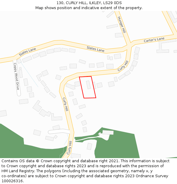 130, CURLY HILL, ILKLEY, LS29 0DS: Location map and indicative extent of plot