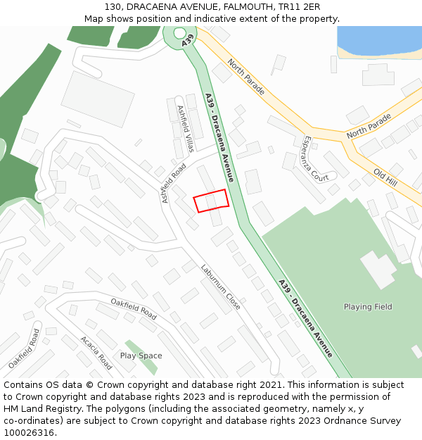 130, DRACAENA AVENUE, FALMOUTH, TR11 2ER: Location map and indicative extent of plot