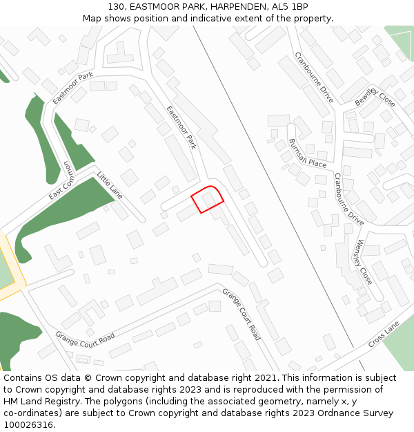 130, EASTMOOR PARK, HARPENDEN, AL5 1BP: Location map and indicative extent of plot