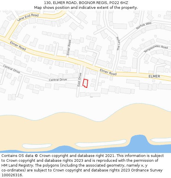 130, ELMER ROAD, BOGNOR REGIS, PO22 6HZ: Location map and indicative extent of plot