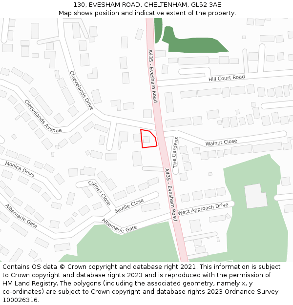 130, EVESHAM ROAD, CHELTENHAM, GL52 3AE: Location map and indicative extent of plot