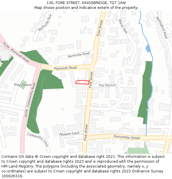 130, FORE STREET, KINGSBRIDGE, TQ7 1AW: Location map and indicative extent of plot