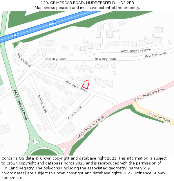 130, GRIMESCAR ROAD, HUDDERSFIELD, HD2 2EB: Location map and indicative extent of plot