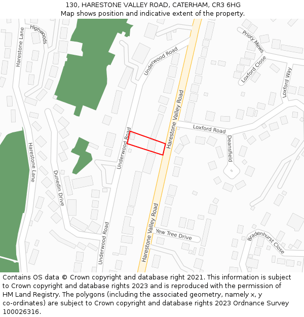 130, HARESTONE VALLEY ROAD, CATERHAM, CR3 6HG: Location map and indicative extent of plot