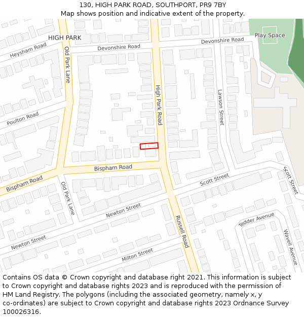 130, HIGH PARK ROAD, SOUTHPORT, PR9 7BY: Location map and indicative extent of plot