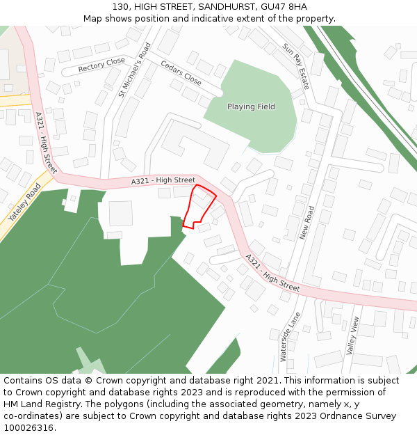 130, HIGH STREET, SANDHURST, GU47 8HA: Location map and indicative extent of plot