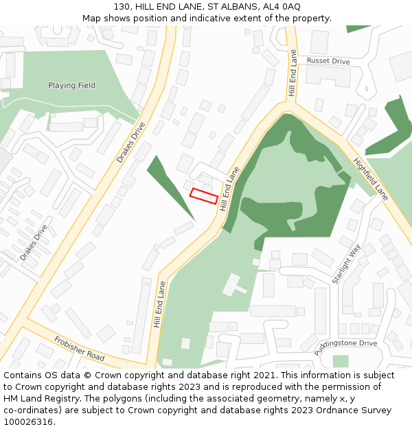 130, HILL END LANE, ST ALBANS, AL4 0AQ: Location map and indicative extent of plot