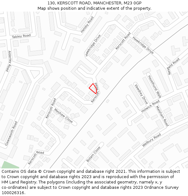 130, KERSCOTT ROAD, MANCHESTER, M23 0GP: Location map and indicative extent of plot