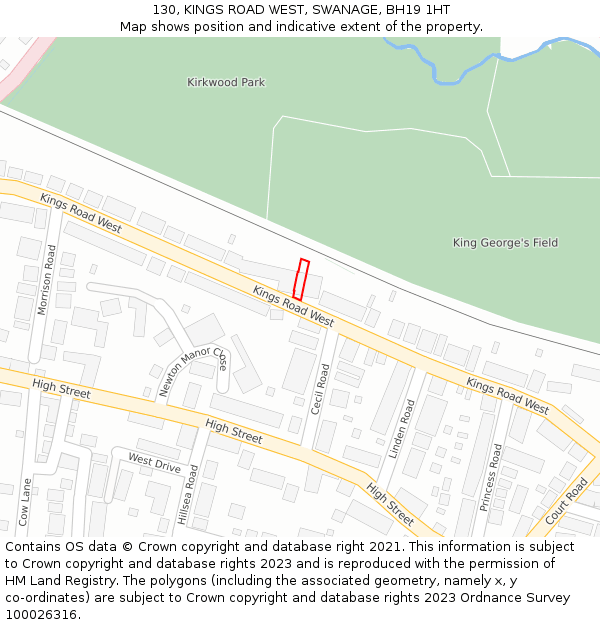 130, KINGS ROAD WEST, SWANAGE, BH19 1HT: Location map and indicative extent of plot