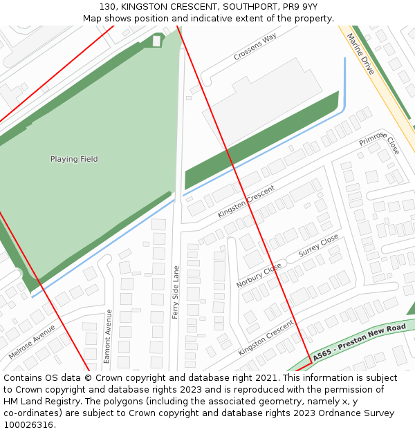 130, KINGSTON CRESCENT, SOUTHPORT, PR9 9YY: Location map and indicative extent of plot