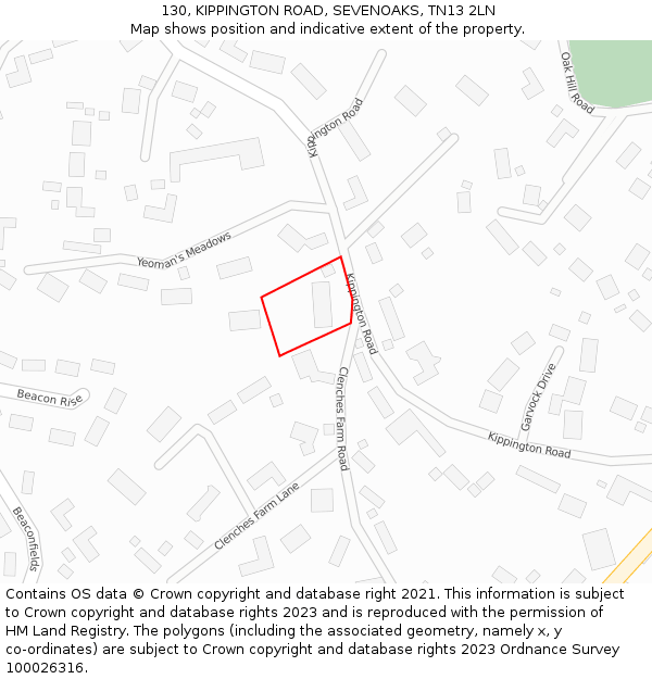 130, KIPPINGTON ROAD, SEVENOAKS, TN13 2LN: Location map and indicative extent of plot